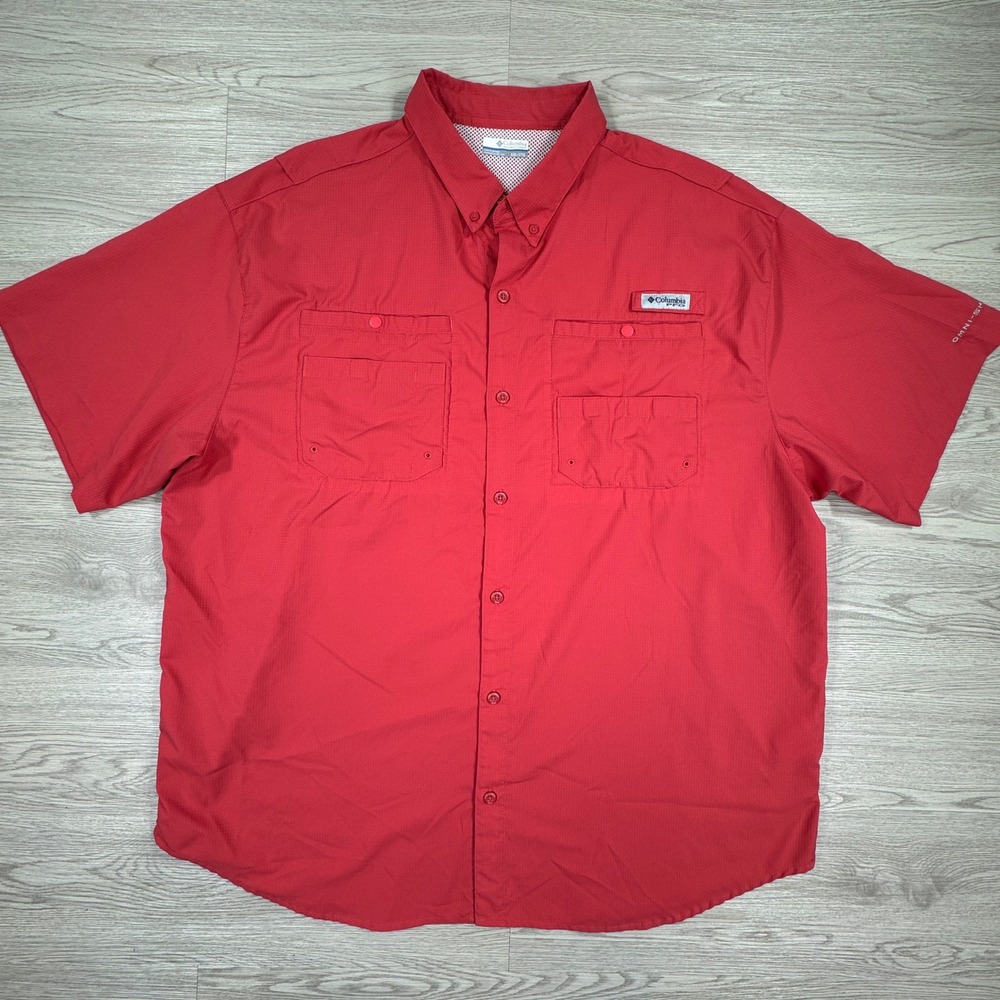 Columbia Men's Fishing Shirt PFG Tamiami II Red XXL Short Sleeve Button Down